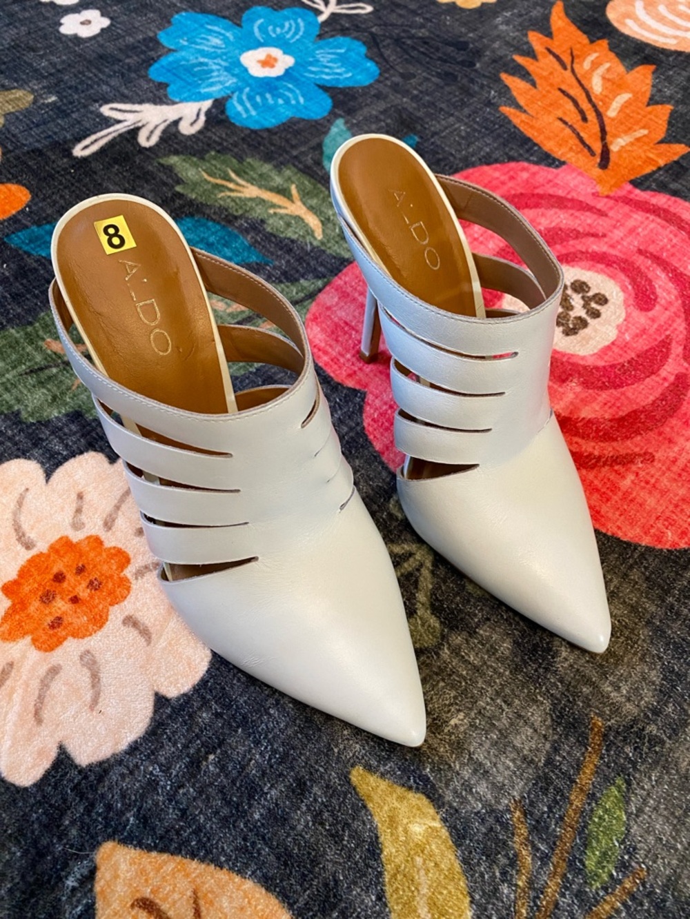 ALDO White Pointed-Toe Strappy Mule Heels